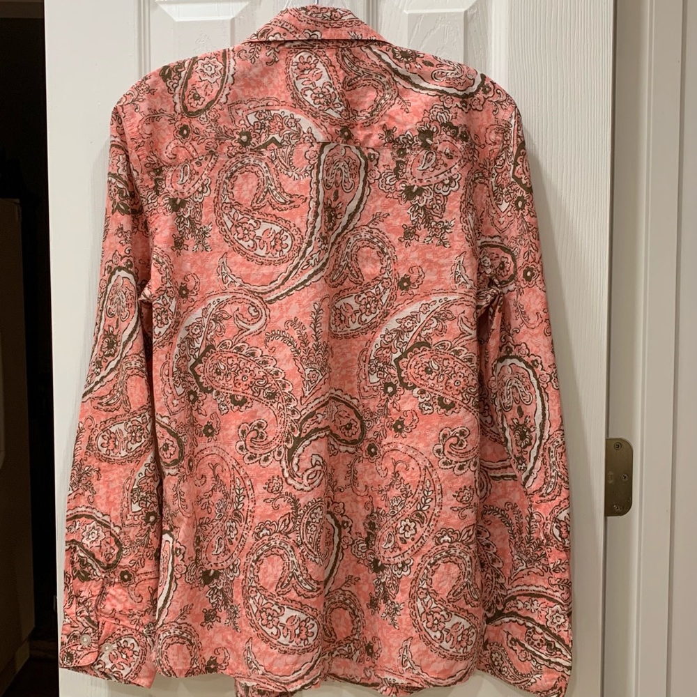 Orvis Peach and Brown Paisley Print Cotton Blouse, 10, EUC - Picture 2 of 4